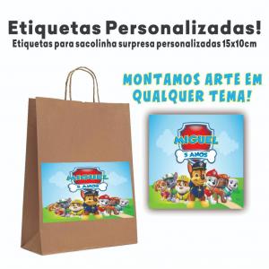 Etiquetas Adesivas Personalizadas Para Sacolinha Surpresa de Aniversário 15x10cm Adesivo Vinil, 10x15cm    